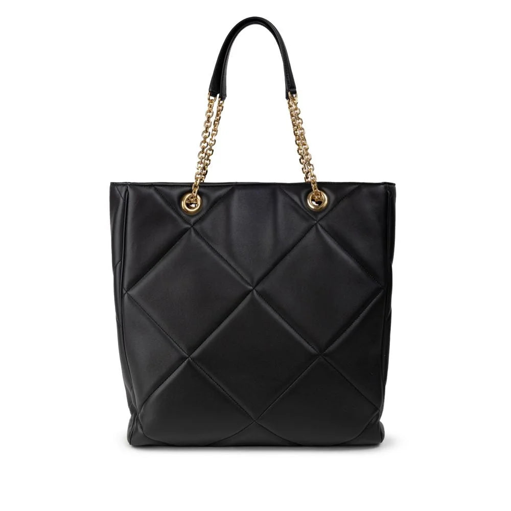 Dolce & Gabbana Black Leather Tote Bag with Gold Chain Handles