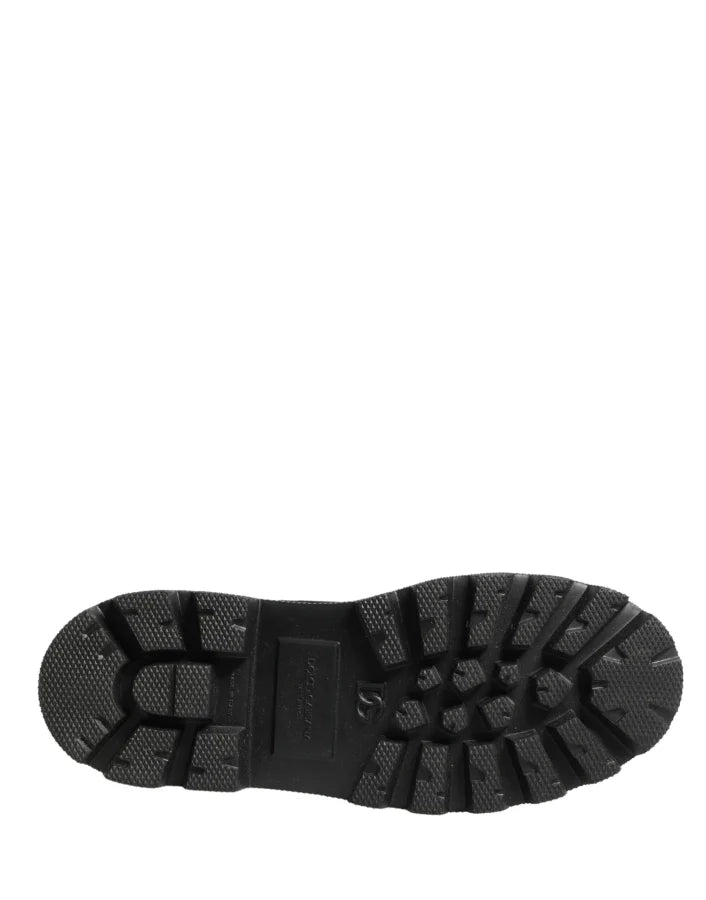 Dolce &amp; Gabbana Black Leather Trek Sole Combat Boots Shoes