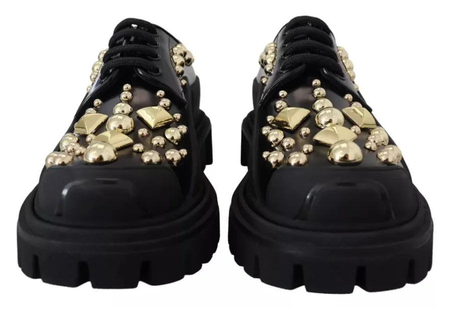 Dolce &amp; Gabbana Black Leather Trekking Derby Embellished Shoes