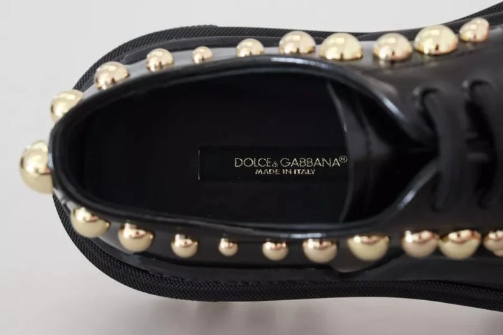 Dolce &amp; Gabbana Black Leather Trekking Derby Embellished Shoes