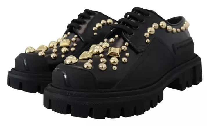 Dolce &amp; Gabbana Black Leather Trekking Derby Embellished Shoes