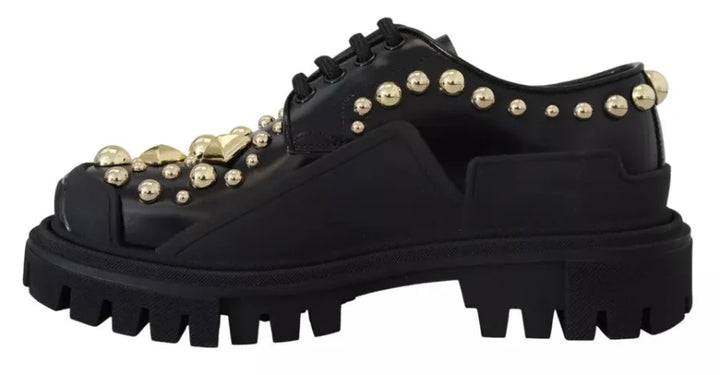Dolce &amp; Gabbana Black Leather Trekking Derby Embellished Shoes