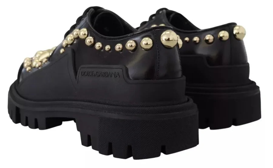 Dolce &amp; Gabbana Black Leather Trekking Derby Embellished Shoes