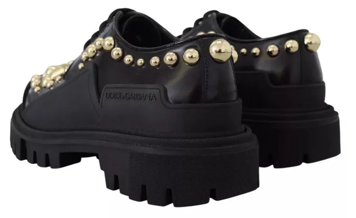 Dolce &amp; Gabbana Black Leather Trekking Derby Embellished Shoes