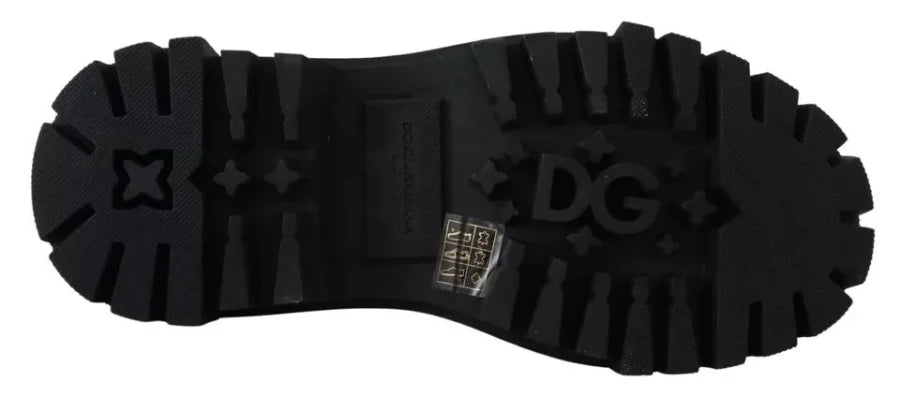 Dolce &amp; Gabbana Black Leather Trekking Derby Embellished Shoes