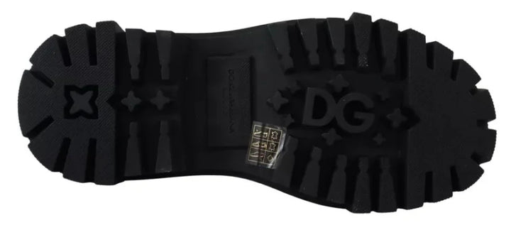 Dolce &amp; Gabbana Black Leather Trekking Derby Embellished Shoes