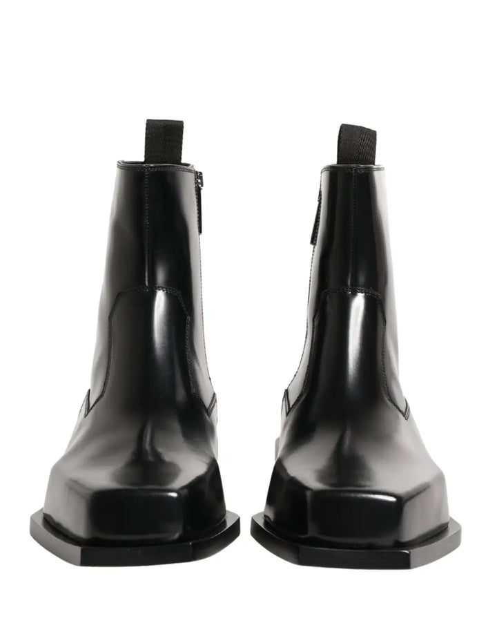 Dolce &amp; Gabbana Black Leather Zip Closure Ankle Boots Shoes