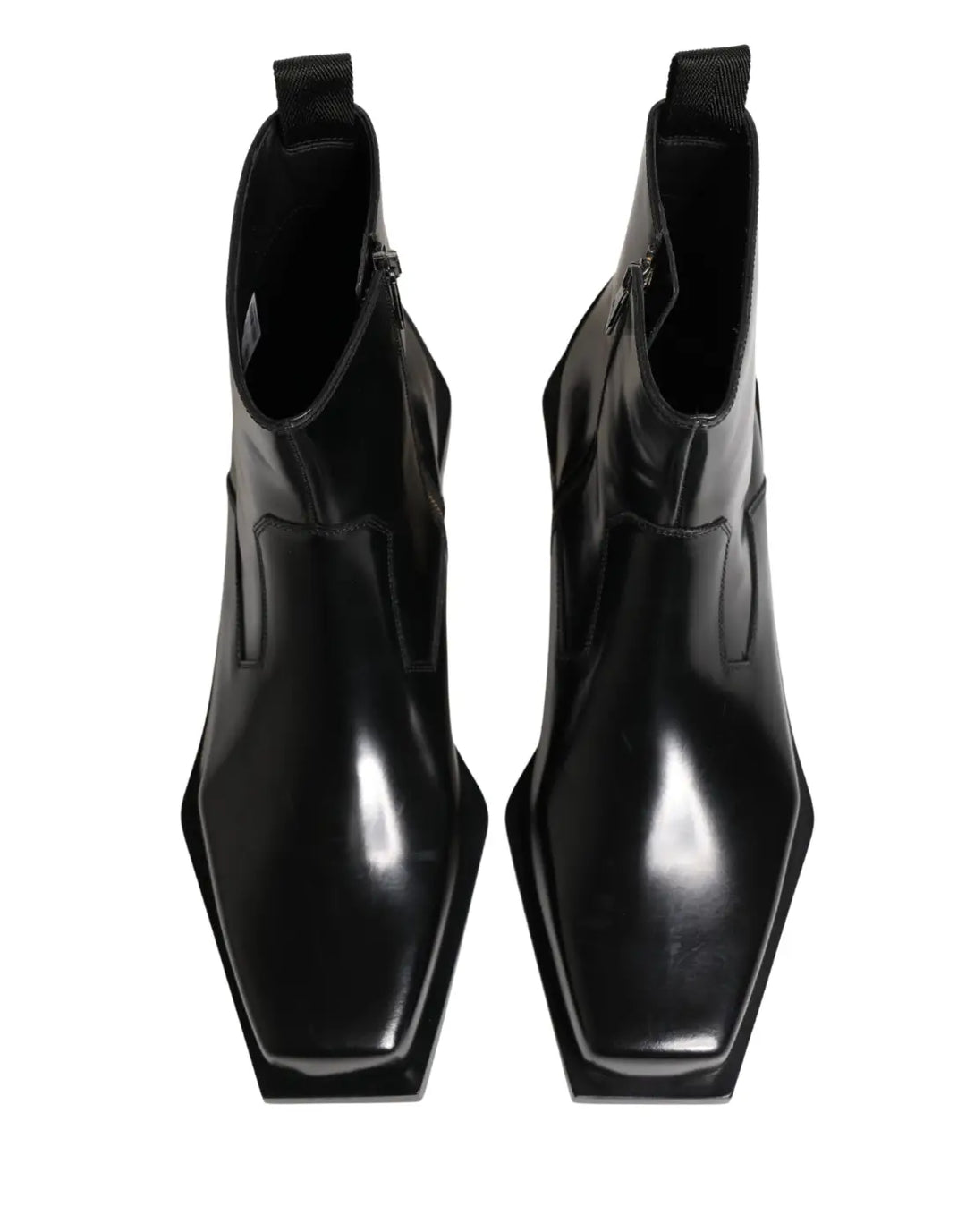 Dolce &amp; Gabbana Black Leather Zip Closure Ankle Boots Shoes