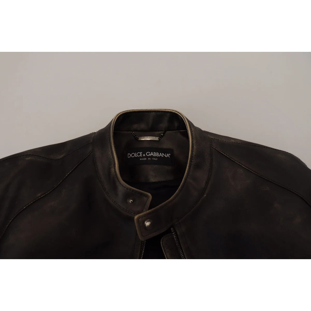 Dolce & Gabbana Black Leather Zipper Biker Coat Jacket