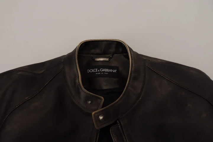 Dolce & Gabbana Black Leather Zipper Biker Coat Jacket