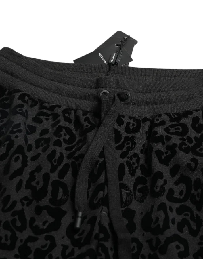 Dolce &amp; Gabbana Black Leopard Cotton Slim Fit Jogger Pants