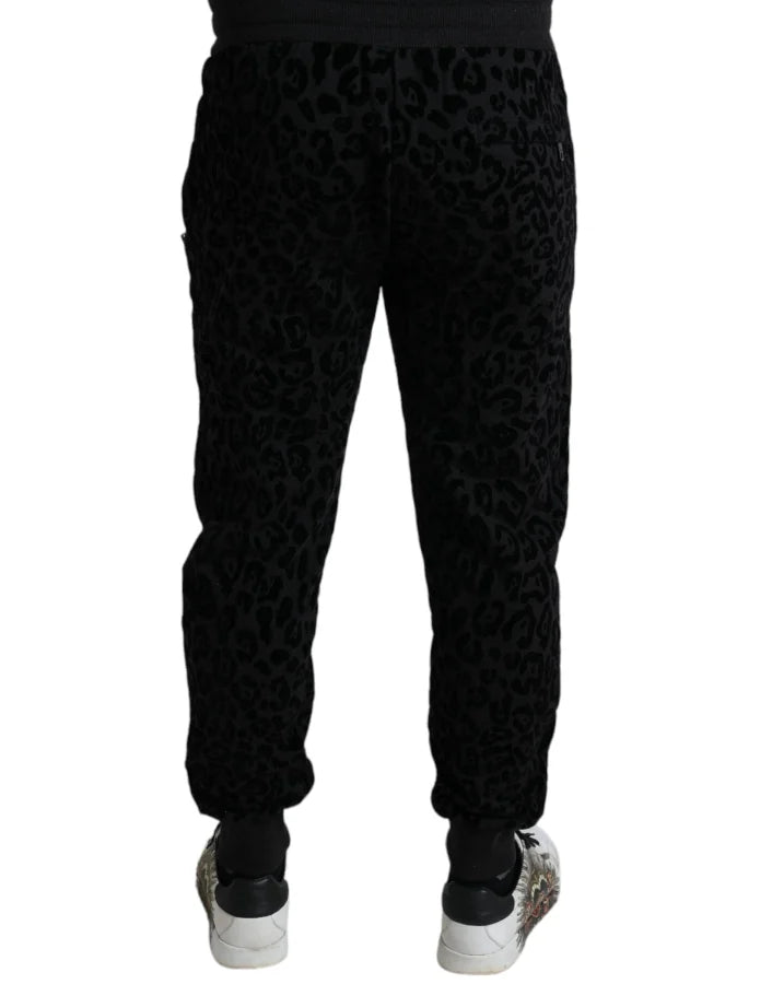 Dolce &amp; Gabbana Black Leopard Cotton Slim Fit Jogger Pants