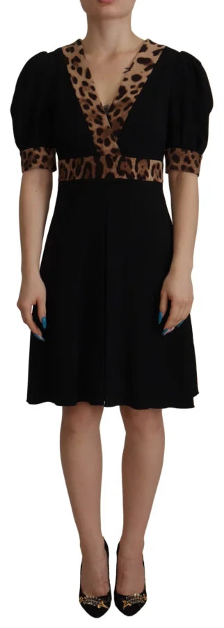 Dolce &amp; Gabbana Black Leopard A-line Knee Length Dress