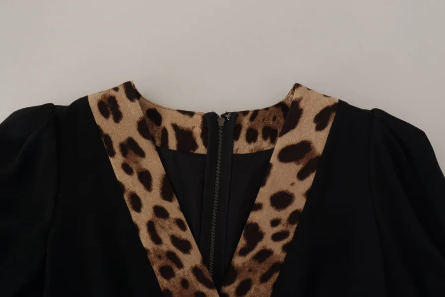 Dolce &amp; Gabbana Black Leopard A-line Knee Length Dress
