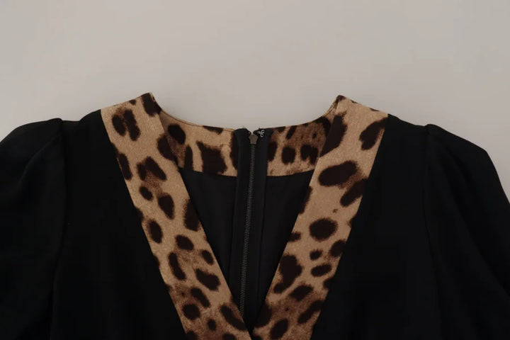 Dolce &amp; Gabbana Black Leopard A-line Knee Length Dress