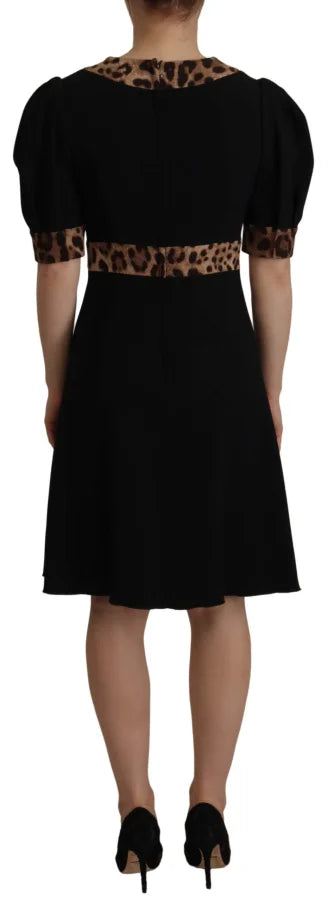 Dolce &amp; Gabbana Black Leopard A-line Knee Length Dress