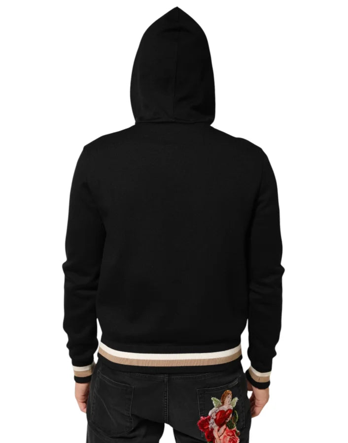 Dolce &amp; Gabbana Black Leopard Logo Hooded Sweatshirt Sweater