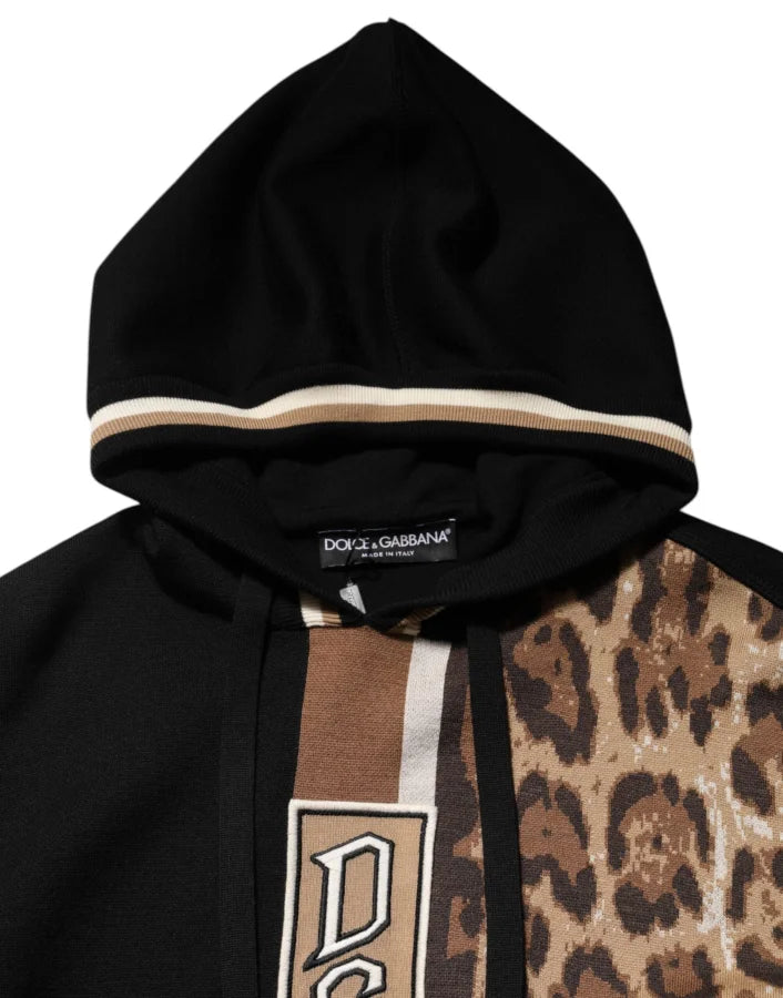 Dolce &amp; Gabbana Black Leopard Logo Hooded Sweatshirt Sweater
