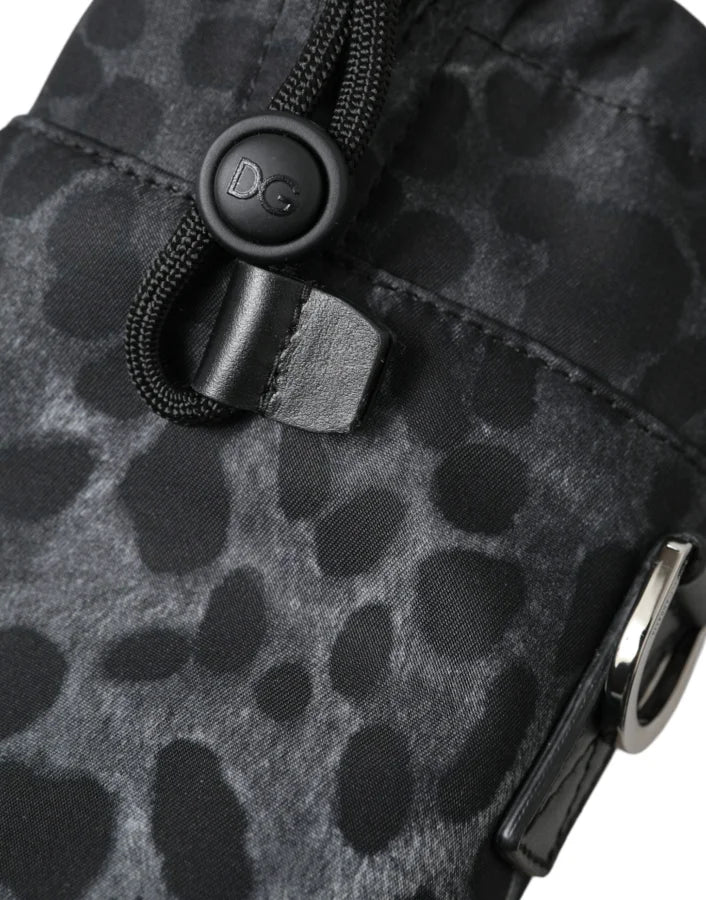 Dolce &amp; Gabbana Black Leopard Round Slim Tote Bottle Cage Bag