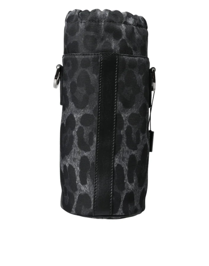 Dolce &amp; Gabbana Black Leopard Round Slim Tote Bottle Cage Bag