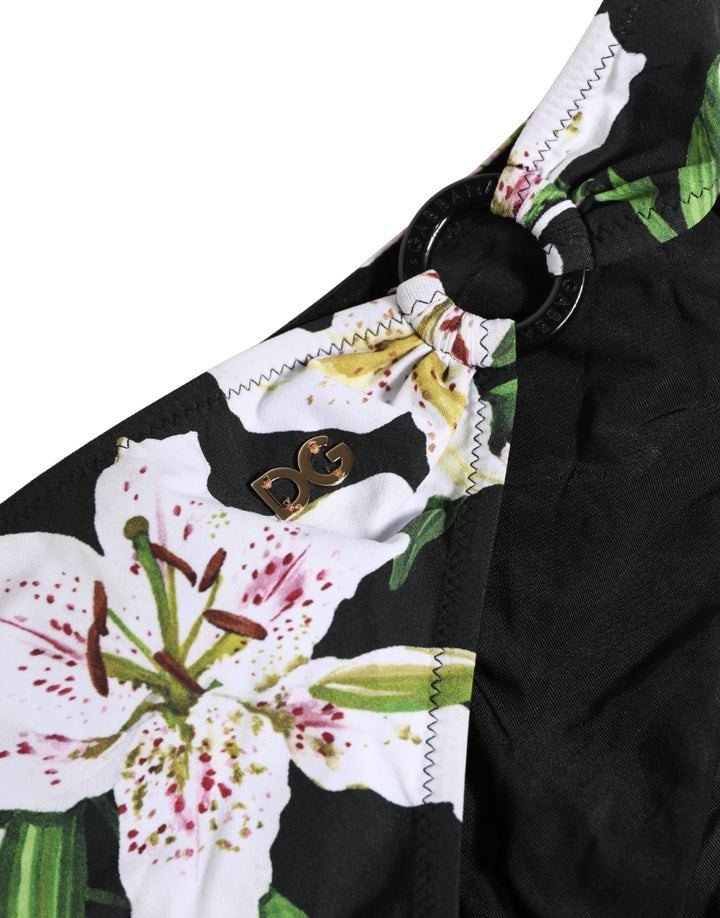 Dolce &amp; Gabbana Black Lily Print Nylon Bottom Beachwear Swimwear - Women’s Swim Briefs