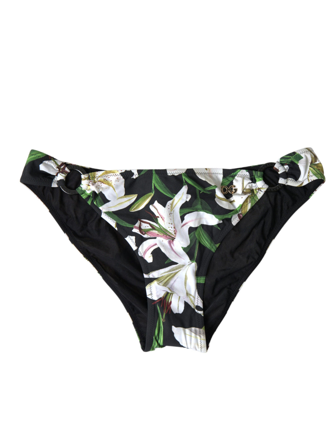 Dolce &amp; Gabbana Black Lily Print Swimwear Bottom Beachwear Bikini - Women’s Swim Briefs
