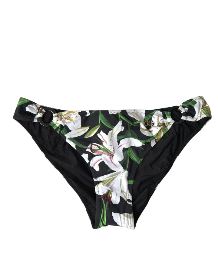 Dolce &amp; Gabbana Black Lily Print Swimwear Bottom Beachwear Bikini - Women’s Swim Briefs