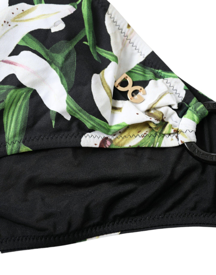 Dolce &amp; Gabbana Black Lily Print Swimwear Bottom Beachwear Bikini - Women’s Swim Briefs