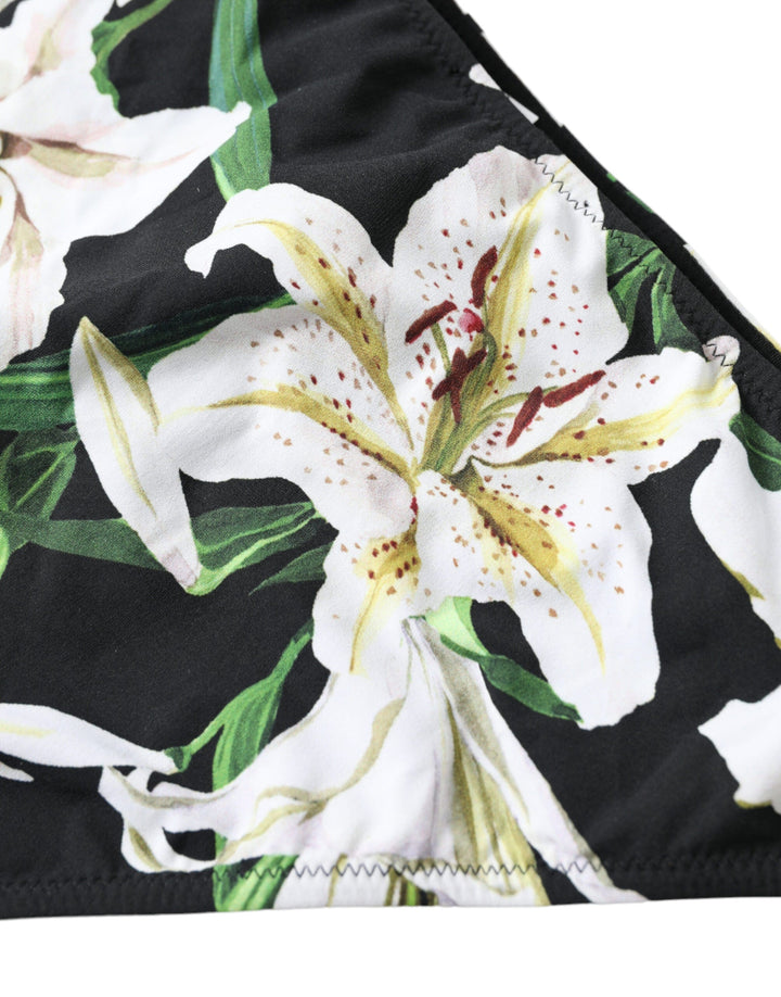 Dolce &amp; Gabbana Black Lily Print Swimwear Bottom Beachwear Bikini - Women’s Swim Briefs