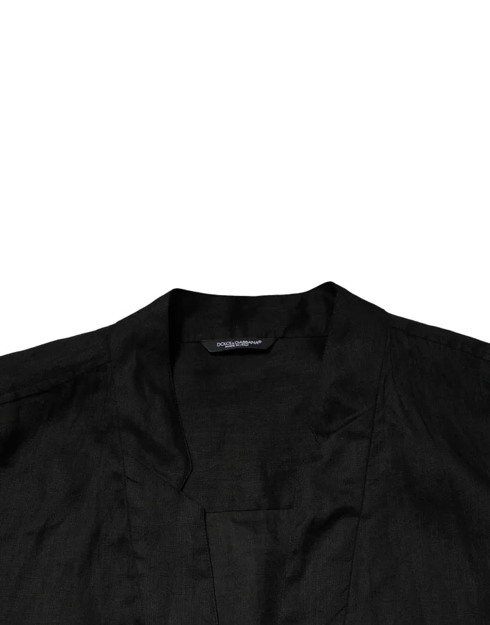 Dolce &amp; Gabbana Black Linen Long Sleeves Men Casual Shirt