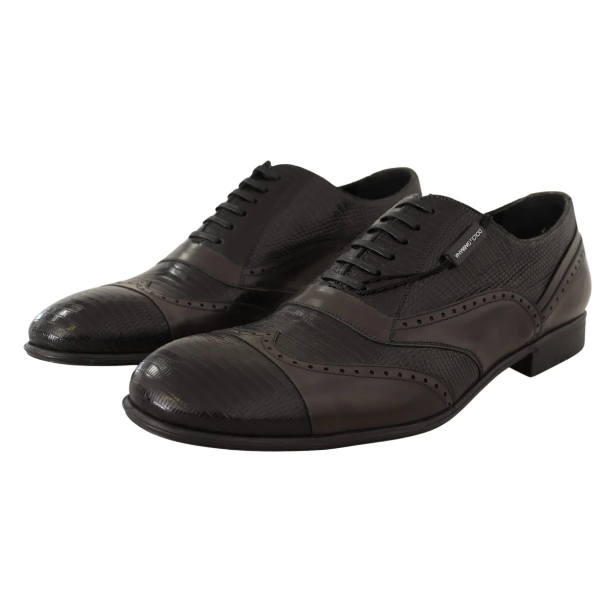 Dolce Gabbana Black Lizard Skin Leather Oxford Masterpiece &