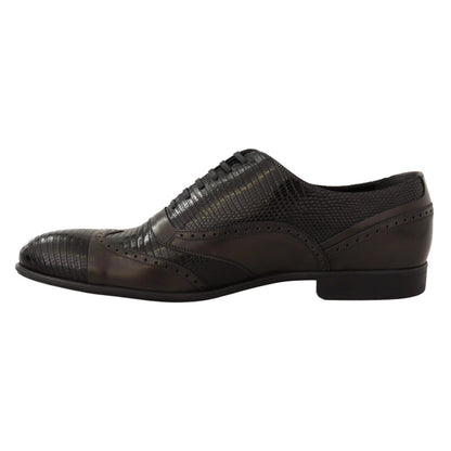 Dolce Gabbana Black Lizard Skin Leather Oxford Masterpiece &