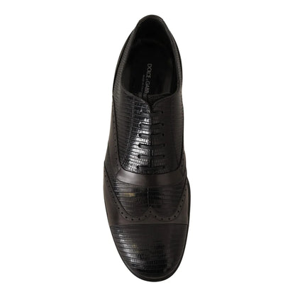 Dolce Gabbana Black Lizard Skin Leather Oxford Masterpiece &