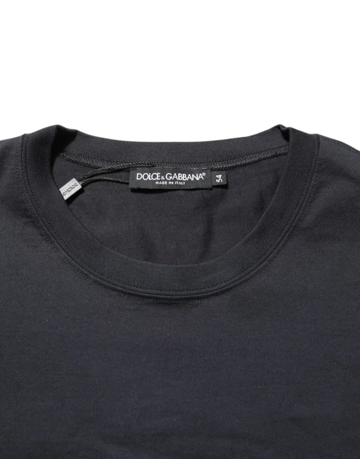 Dolce &amp; Gabbana Black Logo Compass Cotton Crew Neck T-shirt