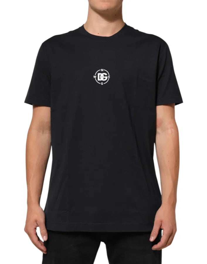 Dolce &amp; Gabbana Black Logo Compass Cotton Crew Neck T-shirt
