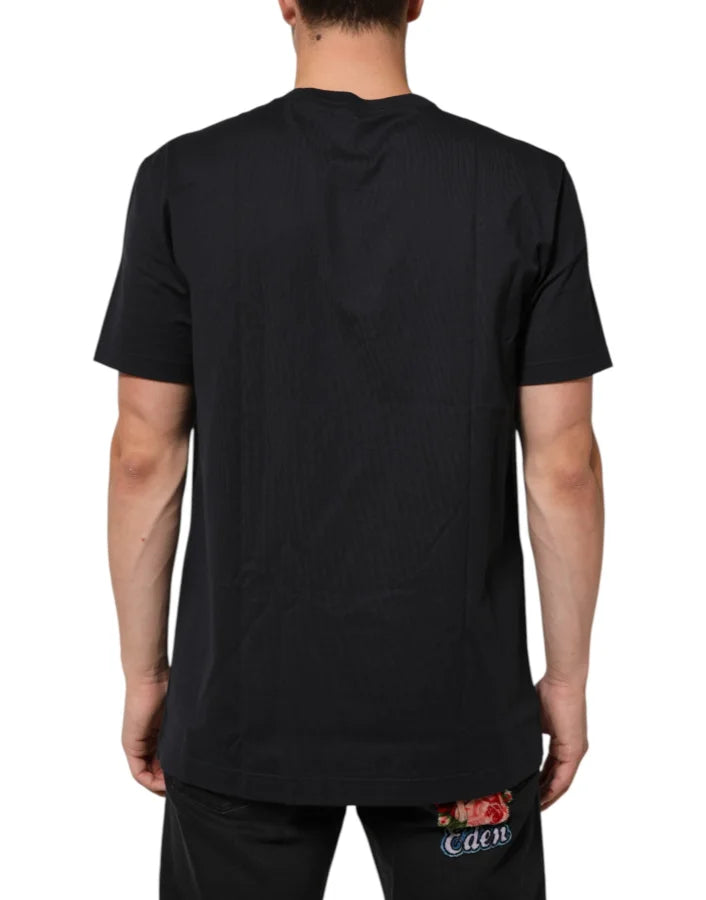 Dolce &amp; Gabbana Black Logo Compass Cotton Crew Neck T-shirt