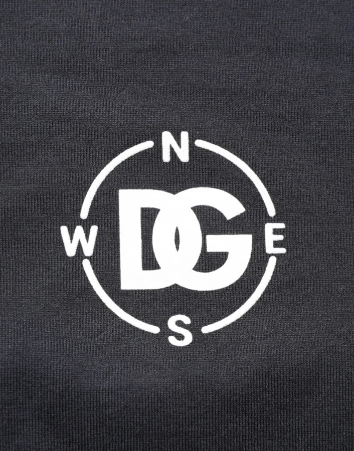 Dolce &amp; Gabbana Black Logo Compass Cotton Crew Neck T-shirt