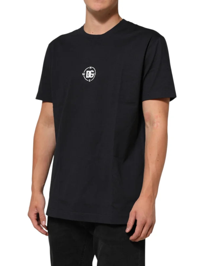 Dolce &amp; Gabbana Black Logo Compass Cotton Crew Neck T-shirt