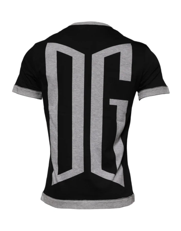 Dolce &amp; Gabbana Black Logo Cotton Crew Neck Men Tee T-shirt