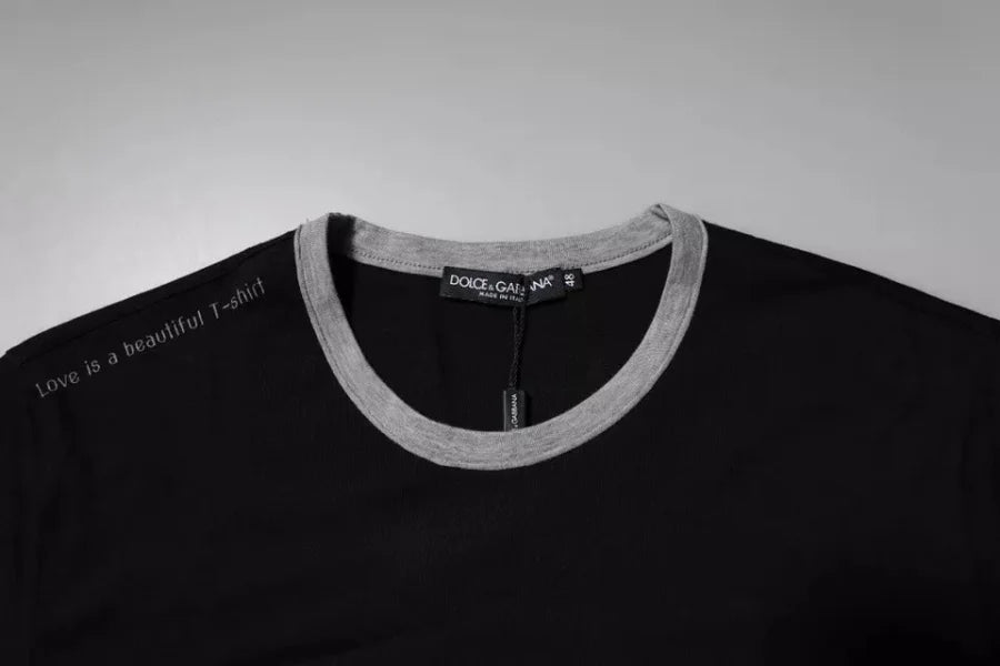 Dolce &amp; Gabbana Black Logo Cotton Crew Neck Men Tee T-shirt