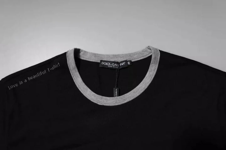 Dolce &amp; Gabbana Black Logo Cotton Crew Neck Men Tee T-shirt