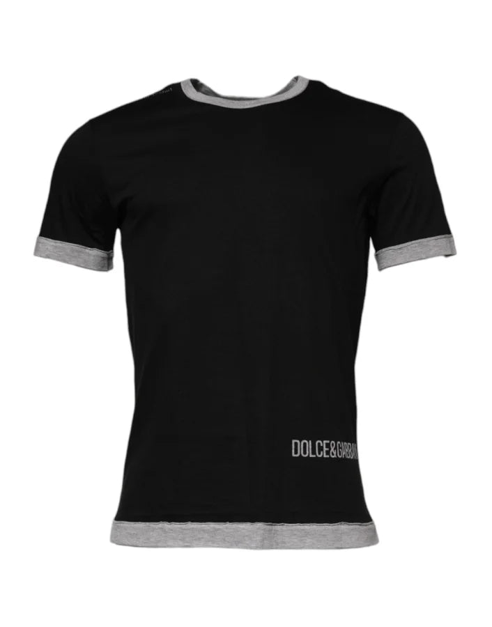 Dolce &amp; Gabbana Black Logo Cotton Crew Neck Men Tee T-shirt