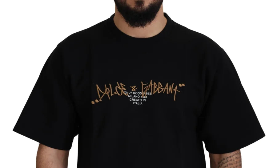 Dolce &amp; Gabbana Black Logo Cotton Crewneck T-shirt