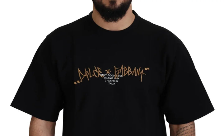 Dolce &amp; Gabbana Black Logo Cotton Crewneck T-shirt