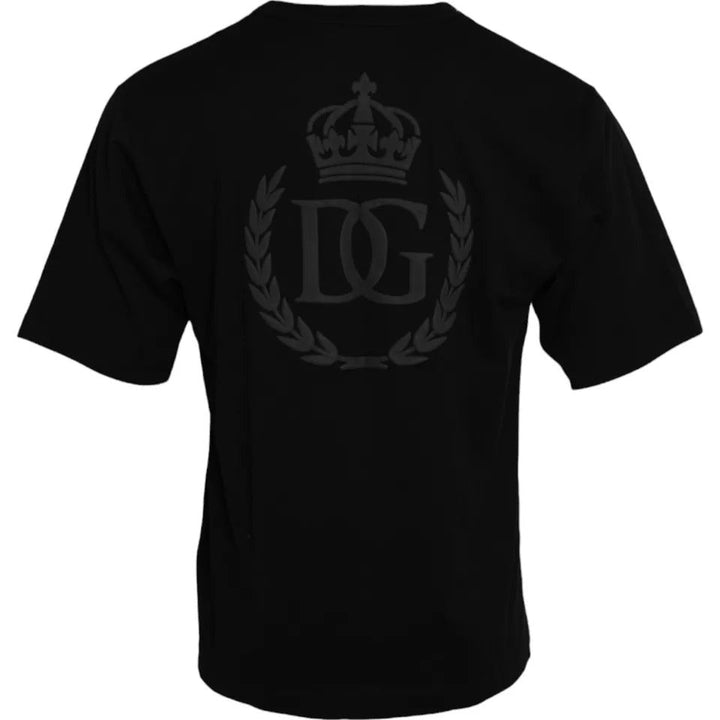 Dolce &amp; Gabbana Black Logo Embossed Cotton Crew Neck T-shirt