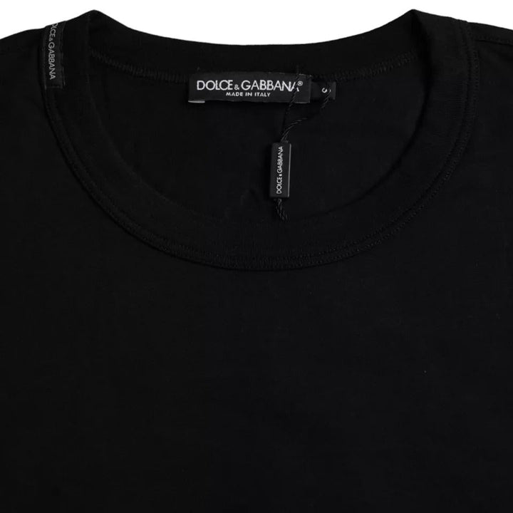 Dolce &amp; Gabbana Black Logo Embossed Cotton Crew Neck T-shirt