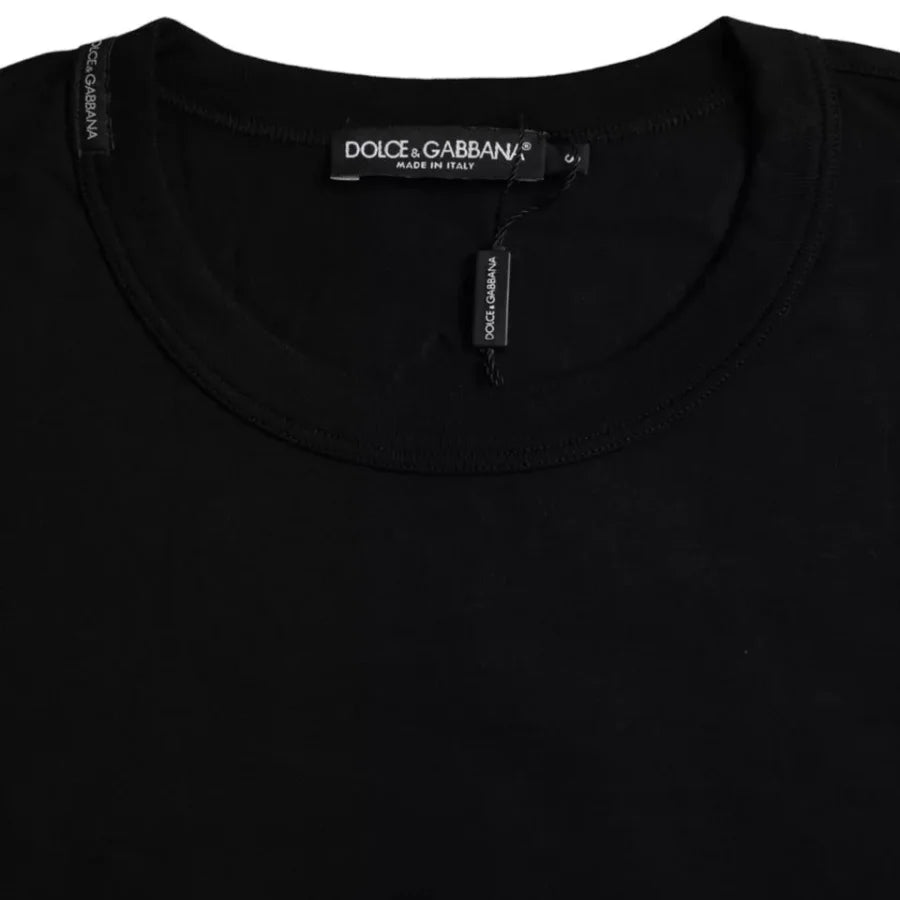 Dolce &amp; Gabbana Black Logo Embossed Cotton Crew Neck T-shirt