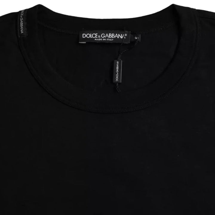 Dolce &amp; Gabbana Black Logo Embossed Cotton Crew Neck T-shirt