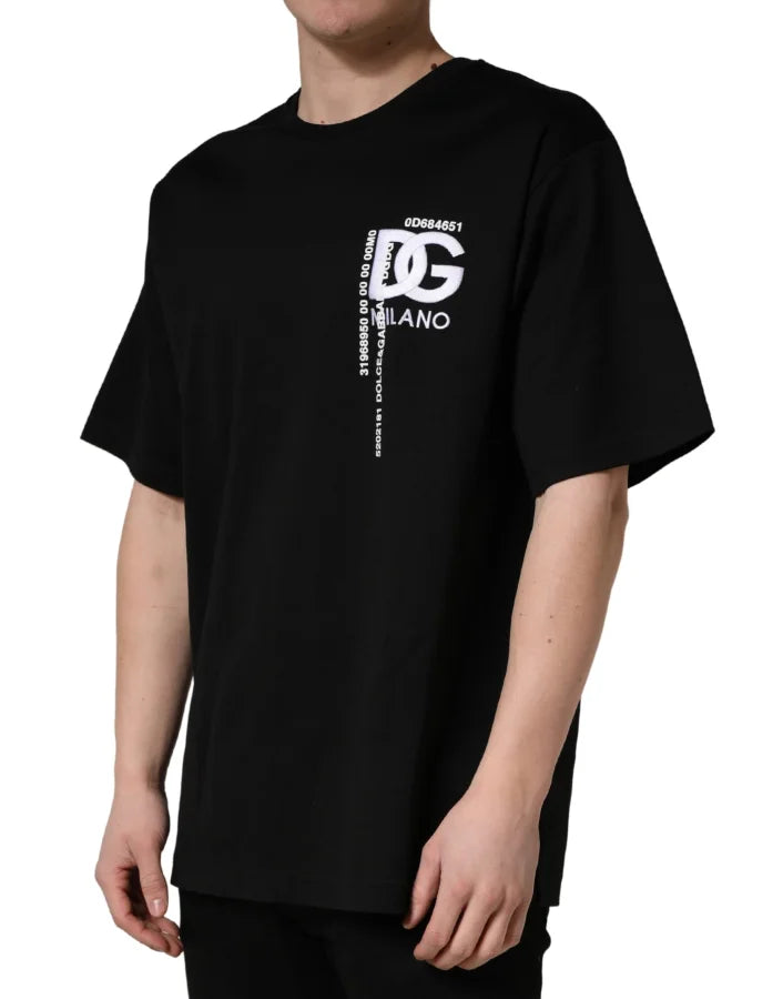 Dolce &amp; Gabbana Black Logo Embroidered Men Crew Neck T-shirt