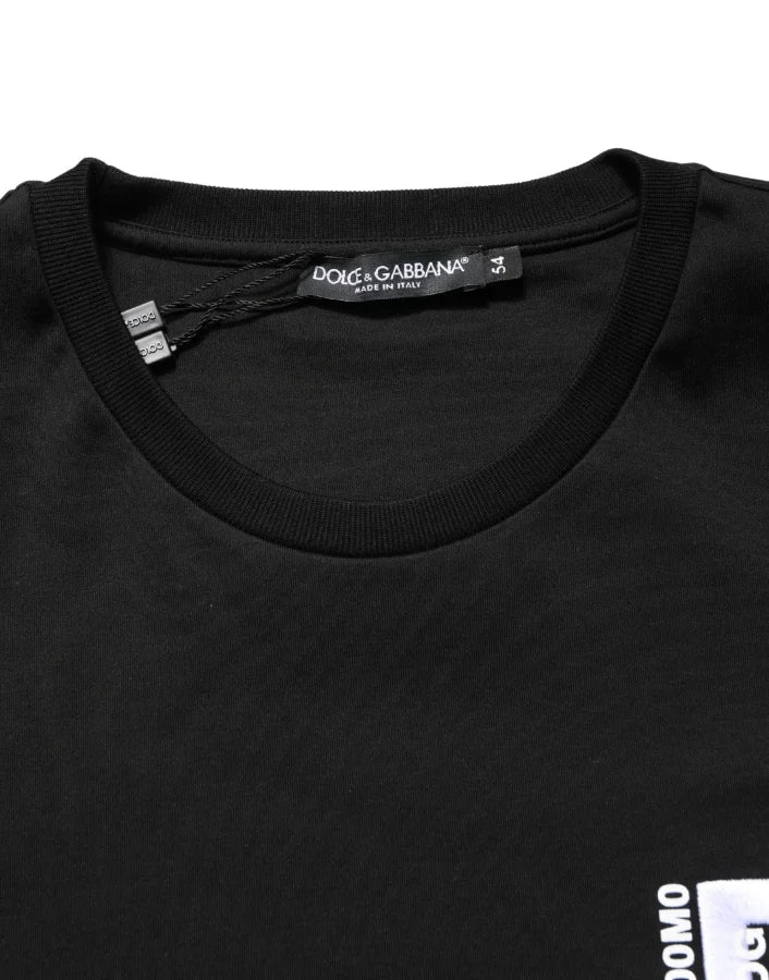 Dolce &amp; Gabbana Black Logo Embroidered Men Crew Neck T-shirt